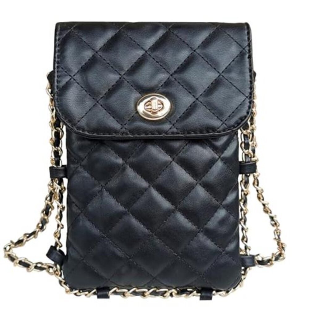 Cell Phone Crossbody Bag Quilted Vegan Leather Phone Purse with Soft Chain